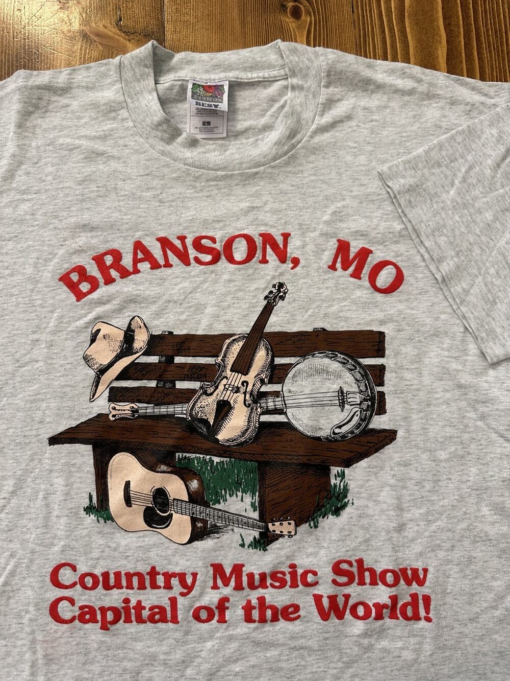 Vintage Branson MO Country Music T-Shirt L Gray Single Stitch Vtg Tee Puff Print